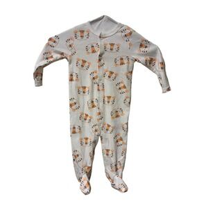 Quiltex Baby Tiger Print Footed Coverall Snap Front White Orange 6/9M NWT